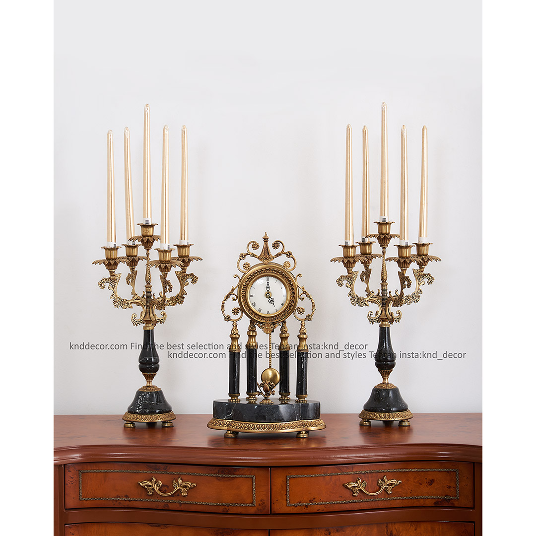 Clock and candlestick